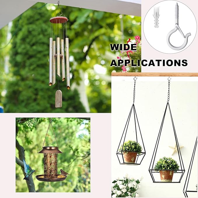 PlusRoc 30 Pack Ceiling Hooks for Hanging Plants Outdoor String Lights Heavy Duty, 2.2 Inch Eye Hook Screw in Cup Hooks Q-Hanger for Patio Lights, Wall Wood Fence Deck Mount(White)