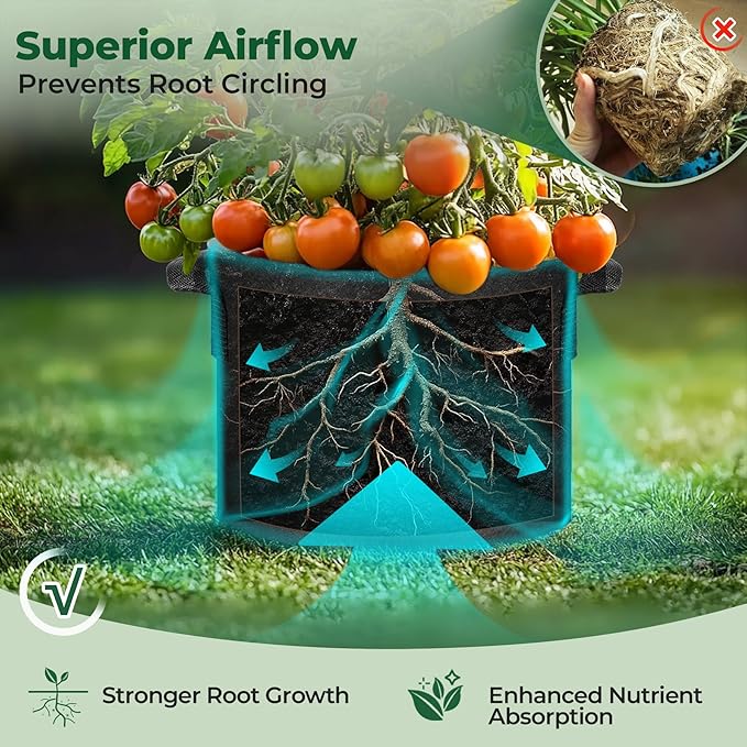 T4U 25 Gallon Grow Bags, Upgrade Grow Bags with Handles, Heavy Duty Thickened Nonwoven Fabric Pots, 25 Gallon Pots for Plants, Pumpkin, Butternut Squash, Grape (5 Pack 25 Gal)