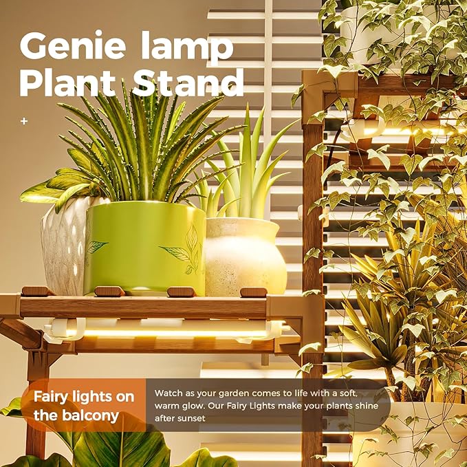 Bamworld Plant Stand with Grow Light for Indoor Plants Growing Corner Plant Shelf with Grow Lights for Living Room Patio Decor