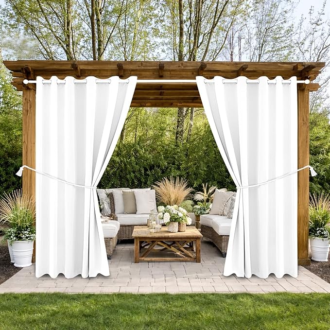 Outdoor Indoor Curtains W84 x L108 for Patio - Weather-resistant Window Panels Privacy Protect Grommet Top Thermal Insulated Home Curtain for Porch Pergola Lawn Garden Hot Tub Area (2 Panels)
