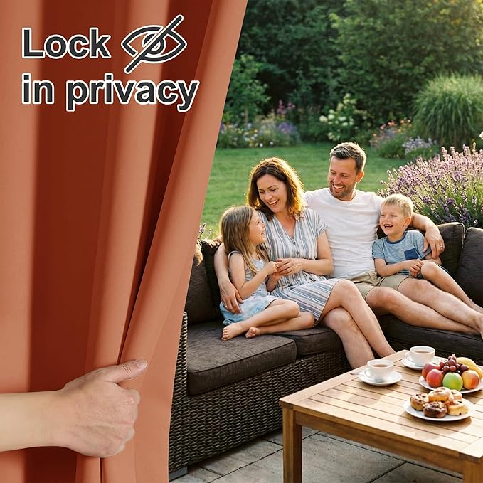 RYB HOME Outdoor Curtains for Patio Waterproof Block Sunlight Thermal Insulated Privacy Assured Thick Outside Curtains for Pergola, Cabana, Gazebo, W52 x L72, Mecca Red, 1 Panel