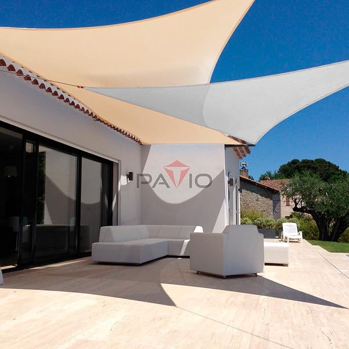 Patio Paradise 24' x 24' x 24' Sun Shade Sail Triangle Canopy Shade Cloth Fabric Sunlight Block Patio Pergola Cover HDPE Deck Awning for Outdoor Backyard Roof Shading, Gray