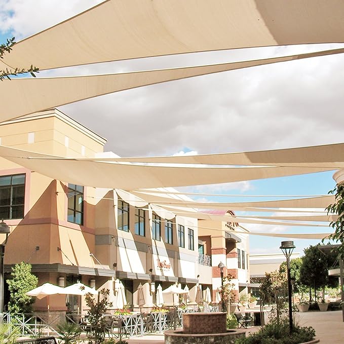 E&K Sunrise 14' x 14' x 14' Sun Shade Sail Triangle Canopy Shade Cover UV Block for Patio Backyard Garden Outdoor (Sand)