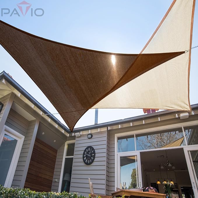 Patio Paradise 18' x 18' x 18' Sun Shade Sail Triangle Canopy Shade Cloth Fabric Sunlight Block Patio Pergola Cover HDPE Deck Awning for Outdoor Backyard Roof Shading, Brown