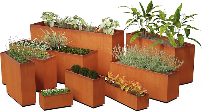 Plantercraft Large Rectangular Planters for Outdoor Plants - 48x12x30 Corten Steel Planter | Extra Large Planters Outdoor for Privacy Screen & Patio | Heavy Duty Metal Planter Rectangle