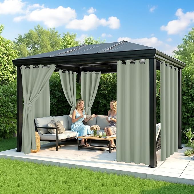 Outdoor Curtains for Patio Waterproof - 6 Panels Privacy Weatherproof Outside Curtains with Grommets for Pergola, Gazebo, Porch, Cabana, Balcony, 54 x 84 Inch, Sage Green