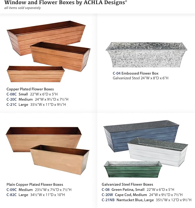 Achla Designs C-20C Copper Plated Flower Box, Medium Window Flowerbox Planter