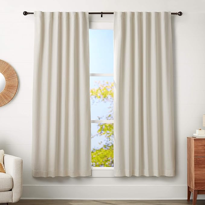 Amazon Basics Adjustable Sturdy Curtain Rod for Windows with Round Finials, Easy Install Hardware, 1-Inch Rod, 72" to 144", Dark Bronze, 1-Pack