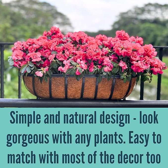 LaLaGreen Deck Railing Planter Boxes - 8 Pack, 36 Inch Long Window Flower Box Attach to House, Wall Planters for Outdoor Plants with Coco Liners English Horse Trough Fence Balcony Garden Porch Rail