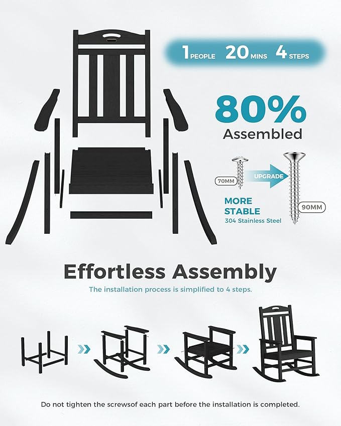 Ciokea Oversized Outdoor Rocking Chairs Set of 3, 380lbs Heavy-Duty Large Patio Rocker, High Back Cozy Porch Chairs, Weather Resistant Patio Rocking Chairs for Outside, Fire Pit, Deck, Black