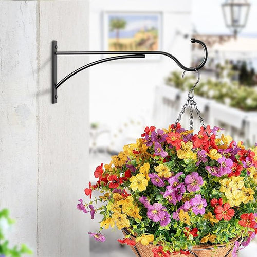 11 Inch Heavy Duty Plant Hangers Outdoor, Metal Plant Brackets for Hanging Baskets, Plant Wall Hooks for Bird Feeders, Wind Chimes & Lanterns, Premium Metal Hooks Matte Black, 30lbs Capacity