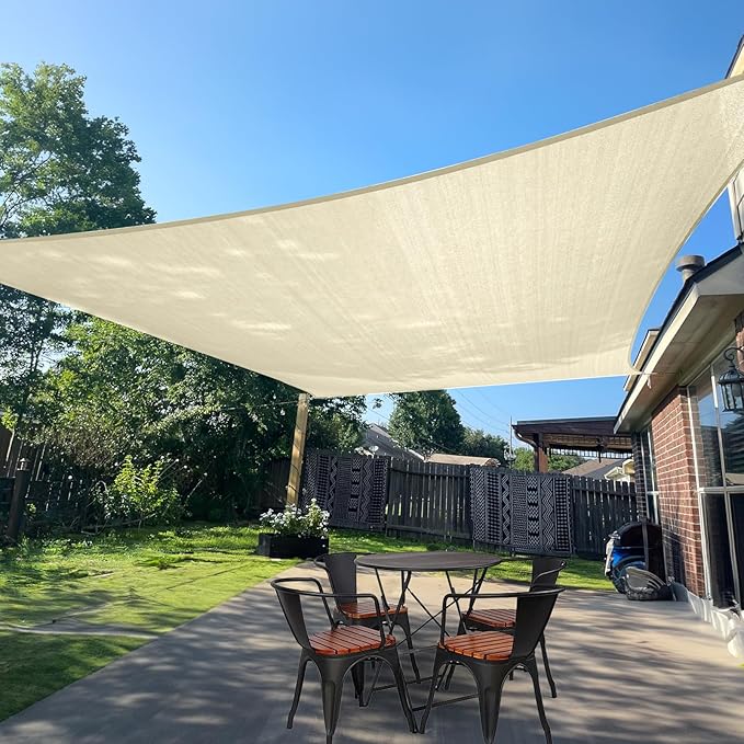 SUNLAX Sun Shade Sail 12' x 14' Butter Cream Rectangle Canopy Sail Shade Cover UV Block Permeable Sunshade Outdoor for Patio Backyard Deck Pergola (We Make Custom Size)