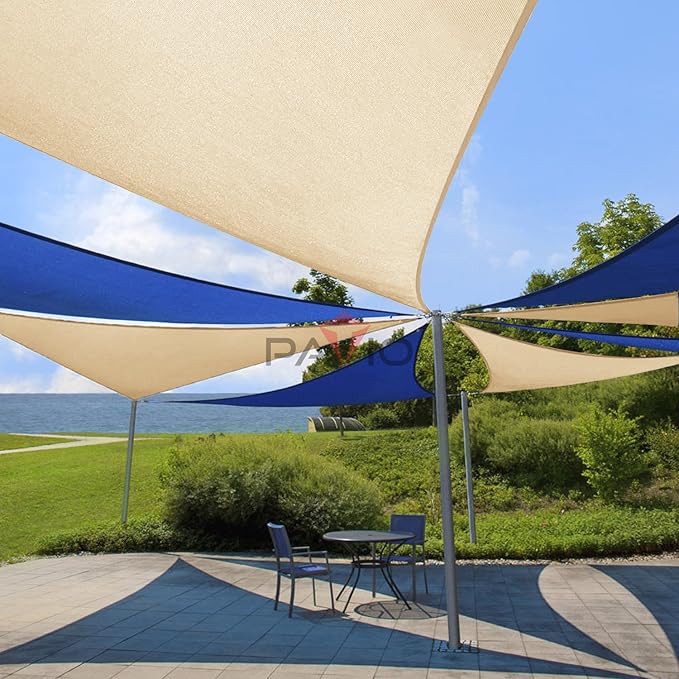 Patio Paradise 14' x 14' x 13'10" Sun Shade Sail Triangle Canopy, Permeable Shade Cloth Fabric Sunlight Block Patio Cover HDPE Deck Awning for Outdoor Backyard Pergolas Roof Shading, Beige