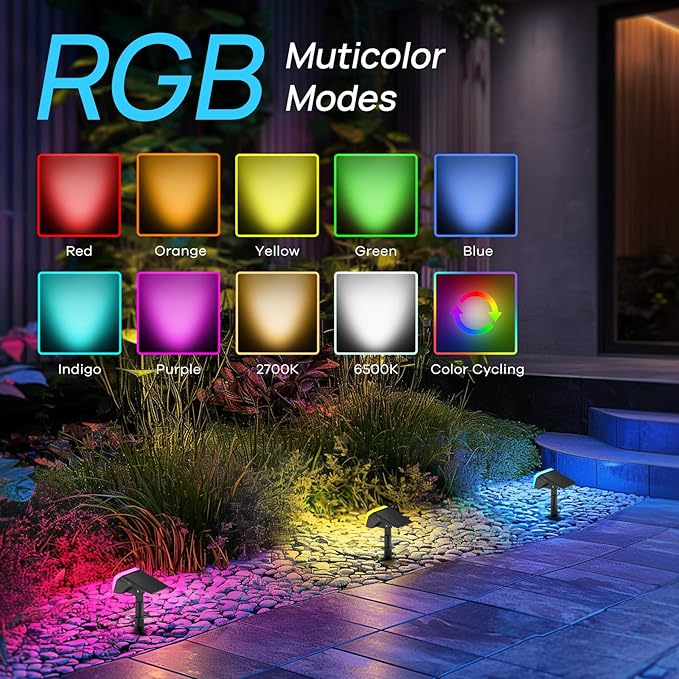 Consciot Solar Spot Lights Outdoor, Christmas Color Changing Lights Waterproof, 10 Colors Dusk-to-Dawn Landscape Spotlights, Outdoor Christmas Decorations for Garden Yard, 6 Pack