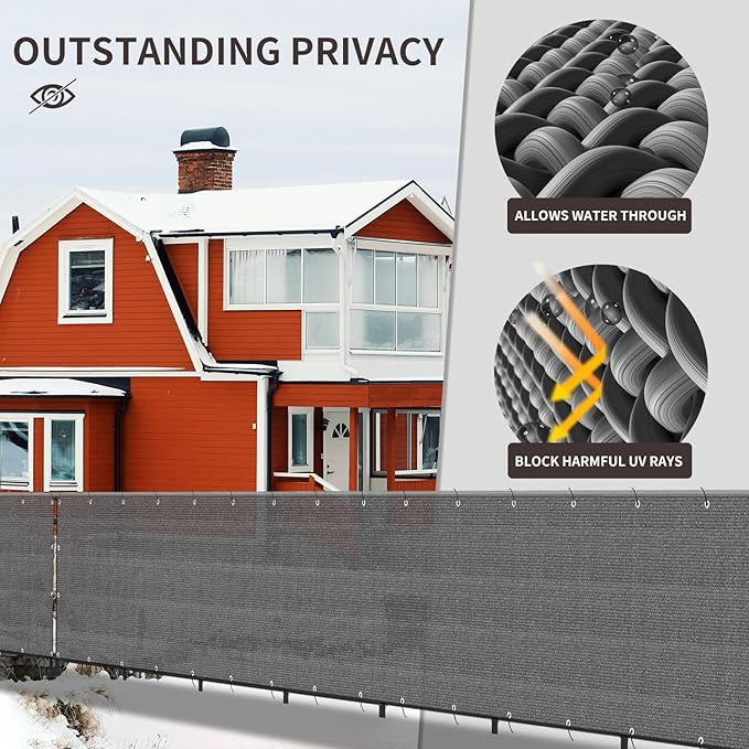 LOVE STORY Custom Size 3.3'x16' Dark Grey Balcony Privacy Screen,UV Block Privacy Fence Screen,90% Shield for Outdoor Pool Garden Apartment Railing