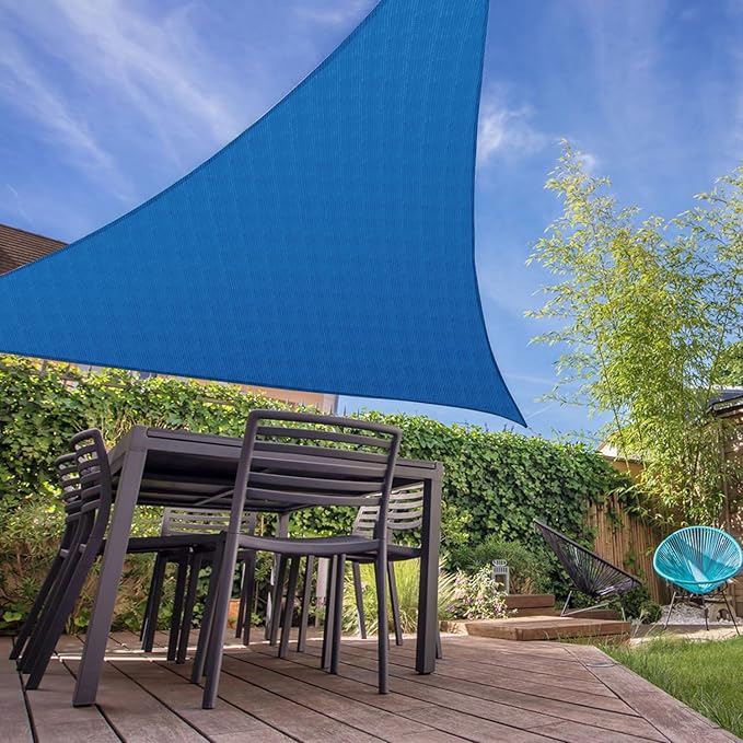 E&K Sunrise 15' x 15' x 15' Sun Shade Sail Triangle Canopy Shade Cover UV Block for Patio Backyard Garden Outdoor (Blue)