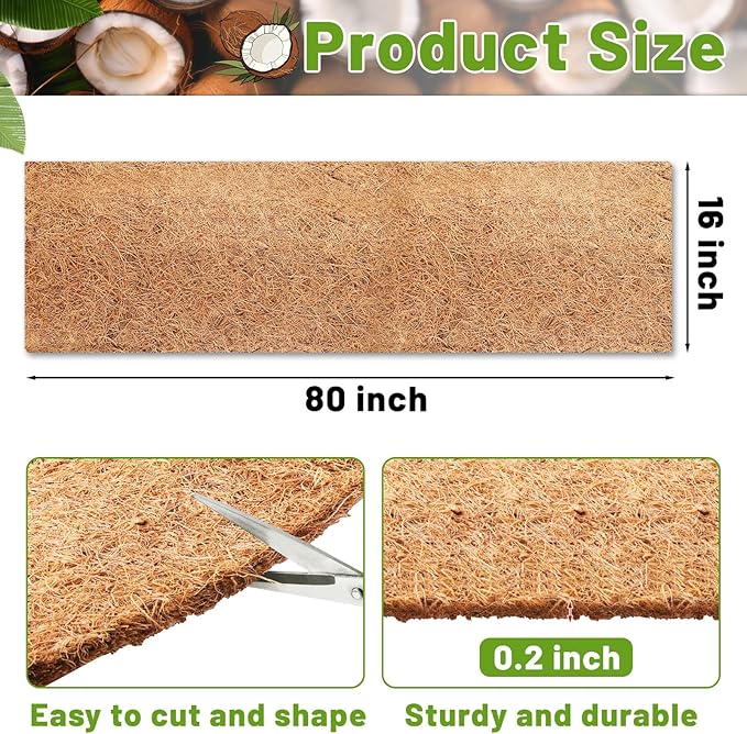 REMIAWY Coco Liner Fiber Roll, 16 x 80 Inch Natural Coconut Coir Liner Sheet Coco Mat for Planter Flower Basket, Garden Decoration, Reptile Carpet, Animal Pet Pad, Window Box, DIY Moss Pole, Tortoise