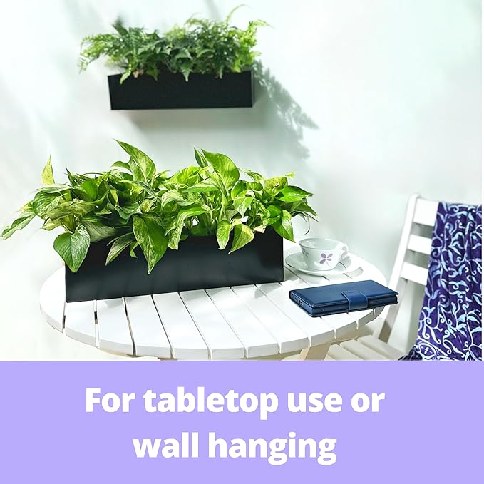 LaLaGreen Wall Planter (16 Inch, 2 Pack) Rectangular Metal Hanging Flower Pot for Succulents Carbon Steel Black, Long Window Sill Box Modern Fence Floating Garden Shelf for Deck Indoor Outdoor Decor