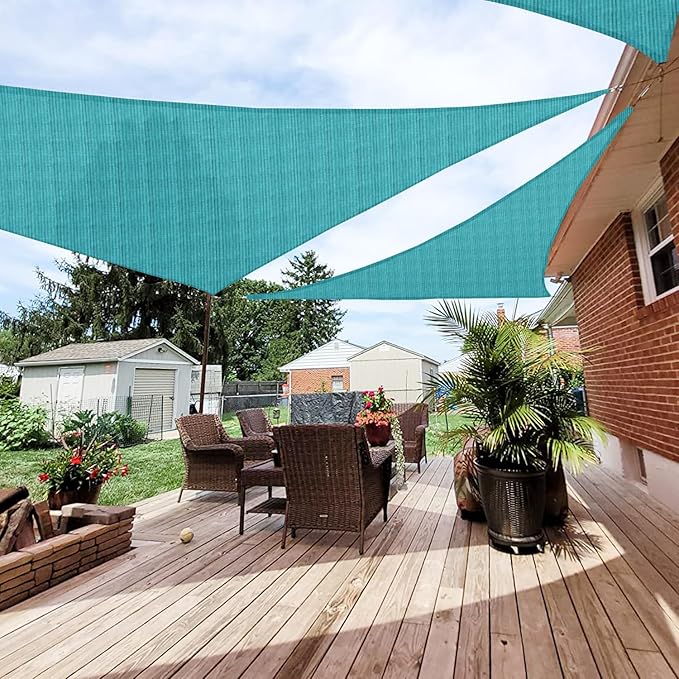 Patio Paradise 20' x 20' x 20' Sun Shade Sail Triangle Canopy Shade Cloth Fabric Sunlight Block Patio Pergola Cover HDPE Deck Awning for Outdoor Backyard Roof Shading, Turquoise