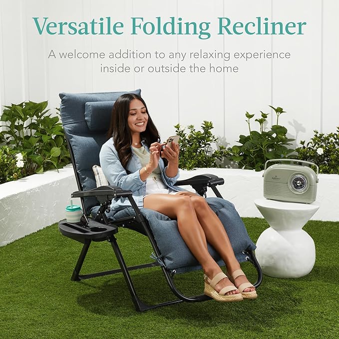 Best Choice Products Oversized Zero Gravity Chair, Folding Outdoor Patio Recliner, XL Anti Gravity Lounger w/Removable Cushion, Cup Holder, Side Tray, 350lb Capacity - Amethyst Purple