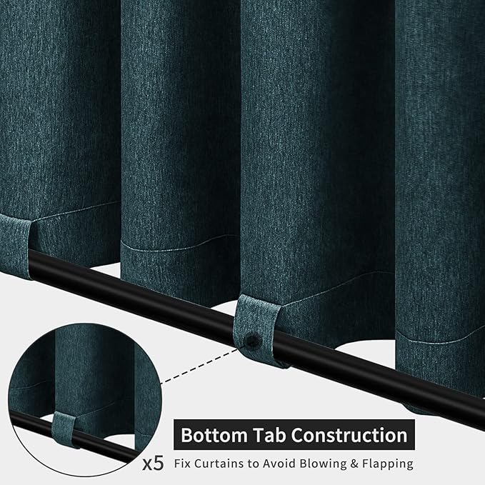 Easy-Going Linen Look Outdoor Curtains Waterproof Windproof Porch Curtains, Soft Thicken Outdoor Privacy Curtains for Patio, Gazebo, Grommet Top and Tab Bottom Drape, 1 Panel, 110x84 inch, Teal