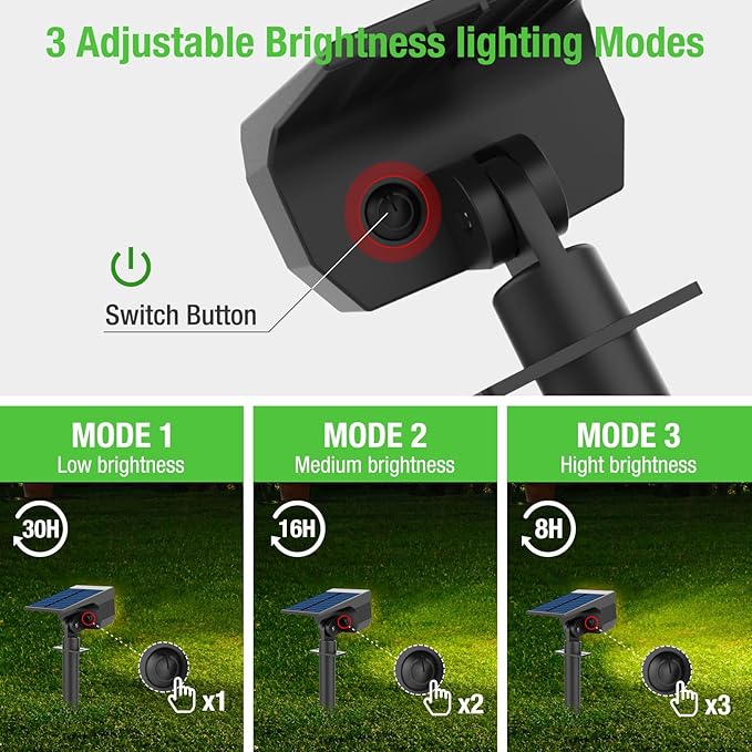 nipify Solar Spot Lights Outdoor Motion Sensor with 3 Modes, [ 2 Pack ] Solar Spotlights Outdoor Waterproof 2-in-1 Auto On/Off Landscape Lighting for Outside Yard Wall Garden Pathway, Warm White