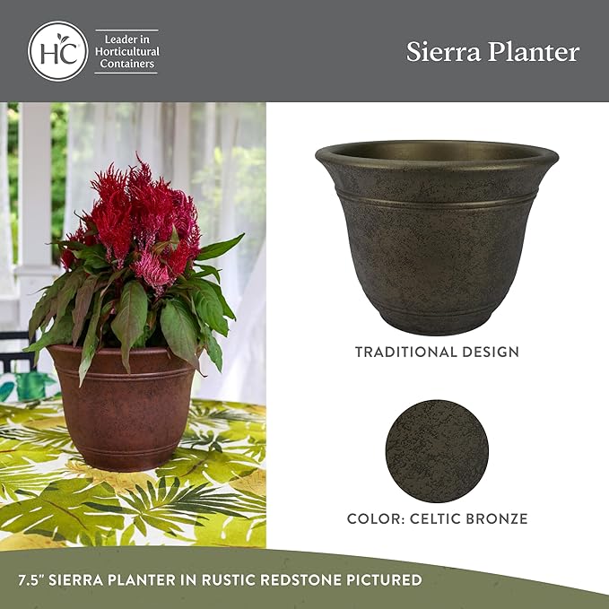 The HC Companies Sierra Round Self-Watering Pot - Lightweight Plastic Planter for Herbs & More - Durable Plant Pots for Indoor Plants & Outdoor Plants (16” Rustic Redstone, Pack of 2)