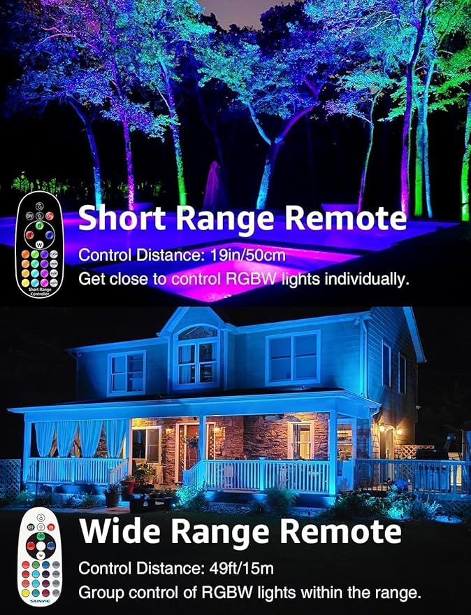 SUNVIE Christmas RGB Low Voltage Landscape Lights 12W LED Color Changing Landscape Lights Remote Control Waterproof Spotlights Outdoor Landscape Lighting for Yard Garden 16 Pack with Connector
