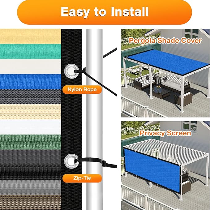 Artpuch Outdoor Pergola Shade Cover 7' X 15' Sun Shade Cloth with Grommets, 90% UV Protection Canopy Patio Privacy Screen (Customized Available) GN107, Blue
