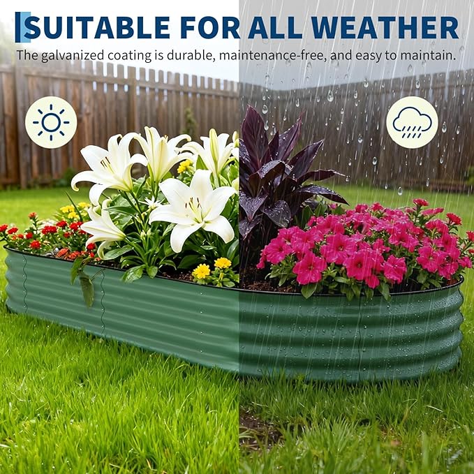 Garvee 2 Pack Galvanized Raised Garden Beds - 10x4x1.5ft Planter Box for Vegetables, Flowers, Rust-Resistant Garden Box, Easy Assembly Raised Beds, Durable Planters for Outdoor Plants, Green