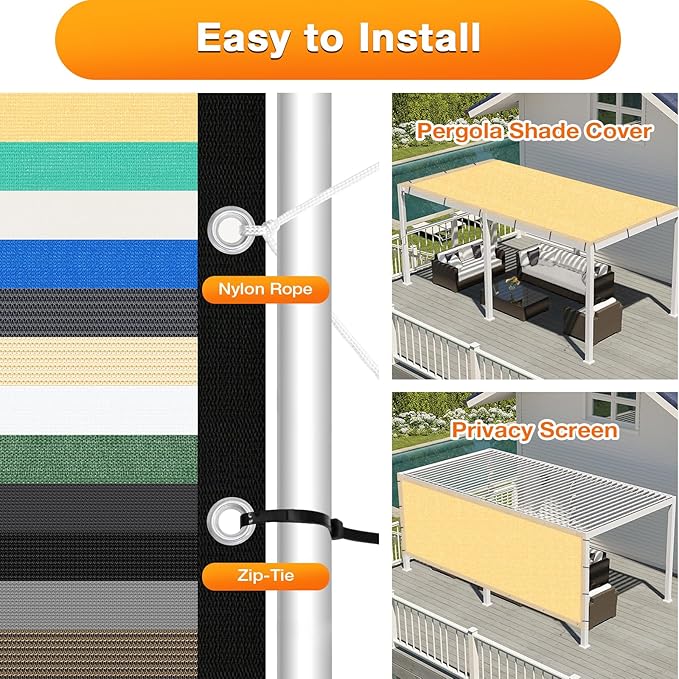 Artpuch Outdoor Pergola Shade Cover 7x8 FT Sun Shade Cloth with Grommets Sand 90% UV Protection Canopy Patio Privacy Screen (Customized Available)