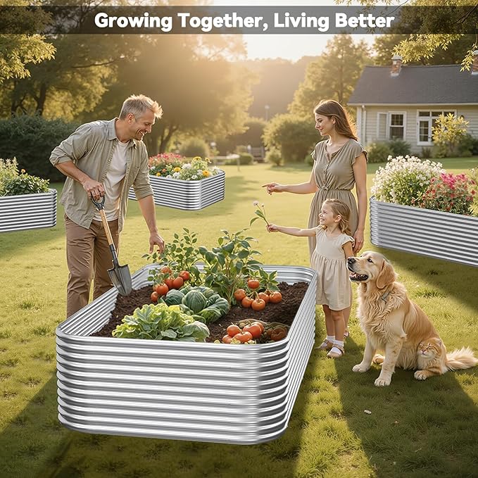 2 Pack Tall 8x3FT Raised Beds for Gardening, Corrugated Galvanized Steel Raised Garden Bed, Outdoor Metal Above Ground Garden Bed for Vegetables and Flowers