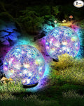 Coroor Garden Solar Ball Lights Outdoor Waterproof, 30 LED Cracked Glass Globe Solar Power Ground Lights for Path Yard Patio Lawn, Christmas Decoration Landscape Colorful (2 Pack 3.9'')