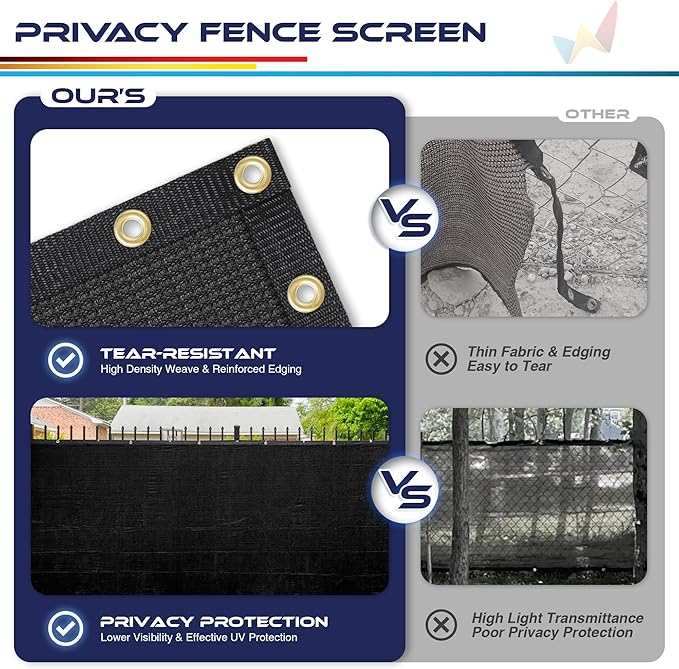 Windscreen4less Privacy Fence Screen Heavy Duty Windscreen Fencing Mesh Fabric Shade Net Cover with Brass Grommtes for Outdoor Wall Garden Yard Pool Deck, 6'x67' Black