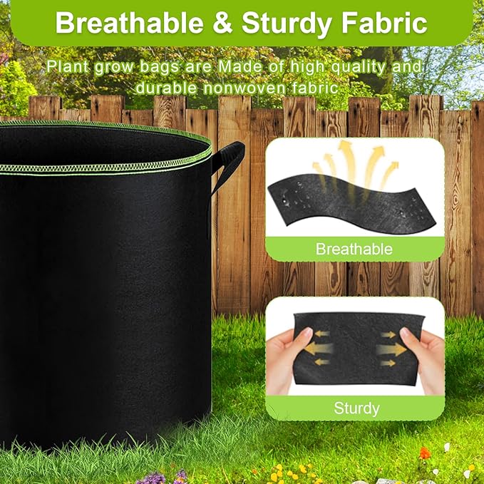 6-Pack 5/7/10 Gallon Grow Bags - 300G Heavy Duty Aeration Fabric Pots with Handles,Thickened Nonwoven Planter Bags for Vegetables Flowers Fruits