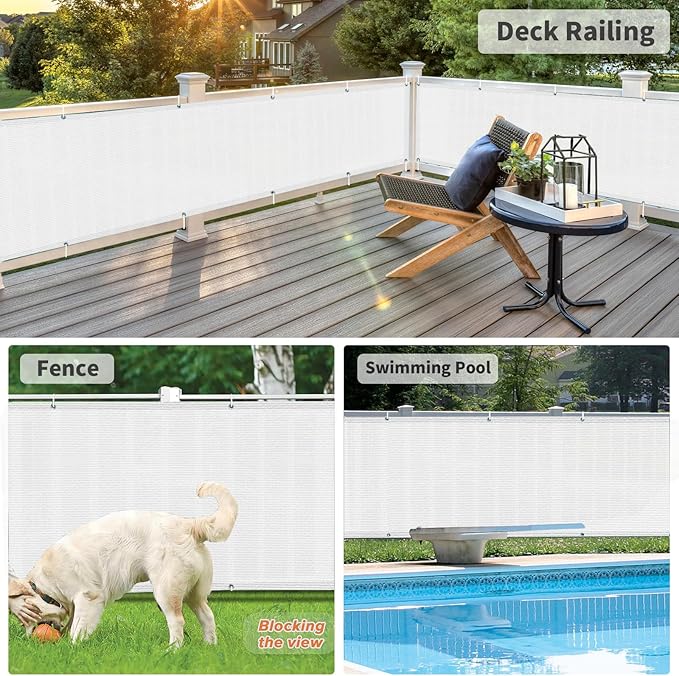 LOVE STORY Balcony Privacy Screen, 3'x6' Deck Shield Screen Fence Cover,UV Protection and Weather-Resistant,3 FT Height for Deck, Patio, Backyard, Outdoor Pool, Porch, Railing, White