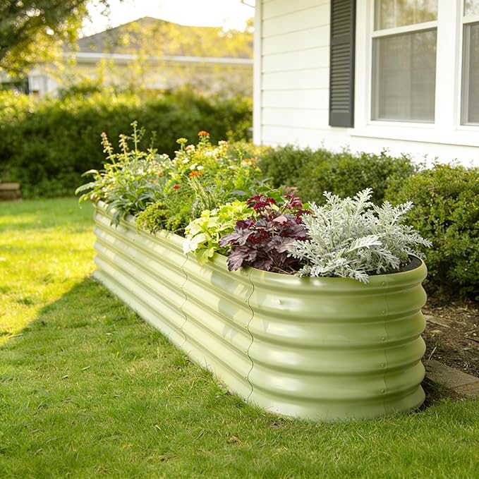 2-Pack Galvanized Raised Garden Bed 8x4x1.5 | 10x2x1.5 ft, 18" Tall Metal Planter Boxes Outdoor for Herb Vegetable, Modular Raised Flower Bed for Gardening with Zn-Al-Mg Coated - Moss Green