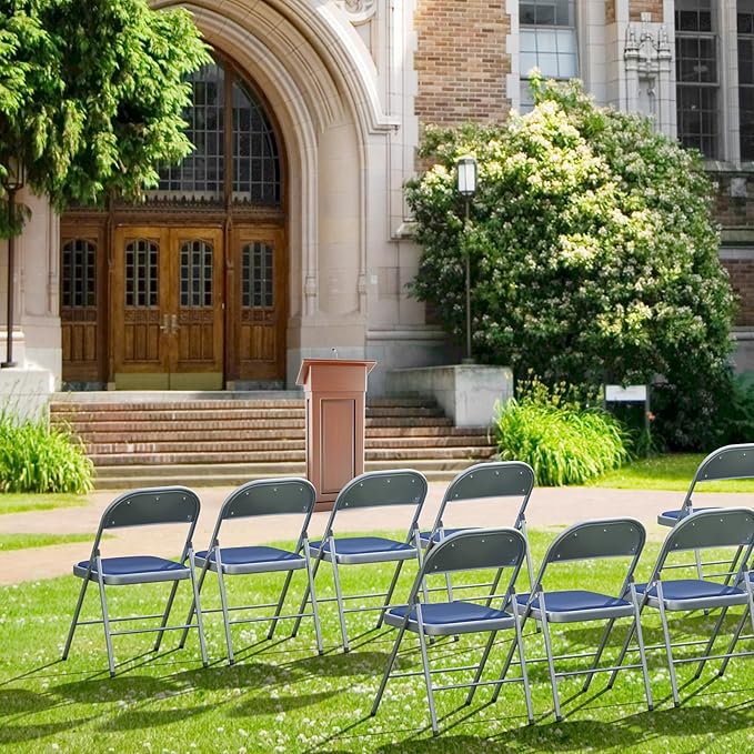 VINGLI 20 Pack Folding Chairs with Padded Seats, Metal Frame with Pu Leather Seat & Back, Capacity 350 lbs, Blue