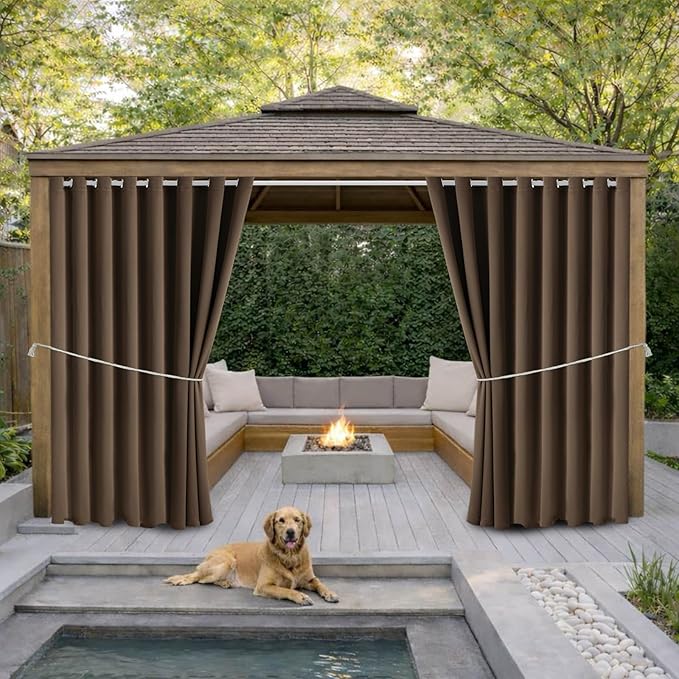 Waterproof Outdoor Curtain W105 x L84 - Grommet Top Sunlight Blocking Window Treatment Drapes Blackout Curtains for Home Bedroom Living Room Outdoor Patio Porch Pergola Cabana Gazebo (2 Panels)