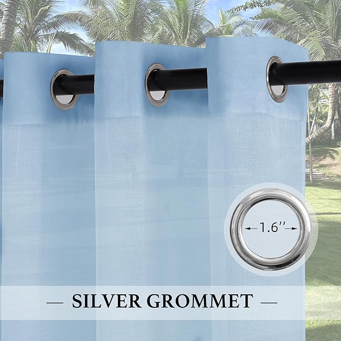 RYB HOME Outdoor Sheer Curtains - Waterproof Linen Like Semitransparent Drapes Glare Control UV Protection for Outside Living Space, Patio, Lanai, W 54" x L 84", 2Pcs, Navy Blue