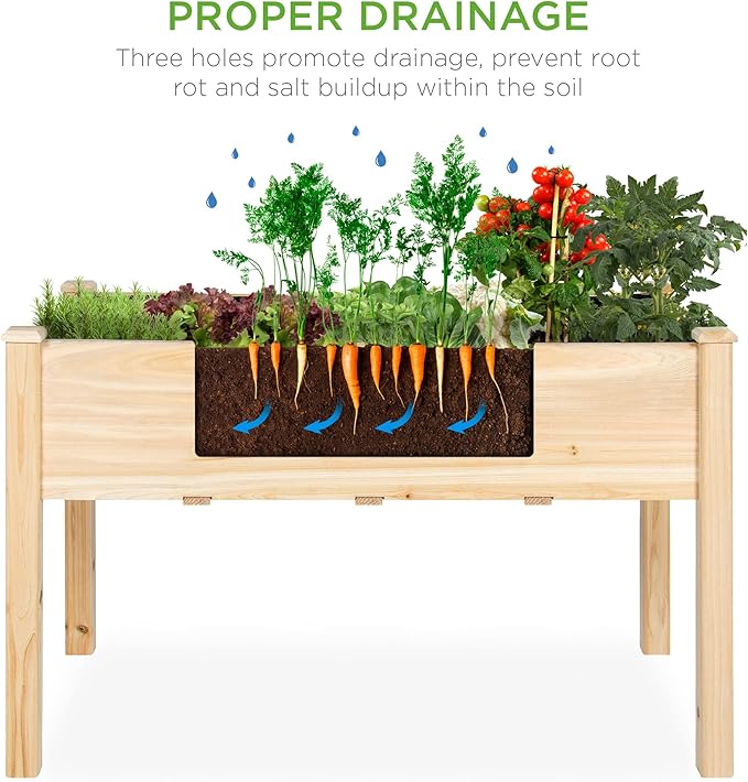 Best Choice Products 48 x 24 x 30 Inches Raised Garden Bed, Elevated Wood Planter Box Stand for Backyard, Patio, Balcony with Bed Liner, 200 Pound Capacity - Natural
