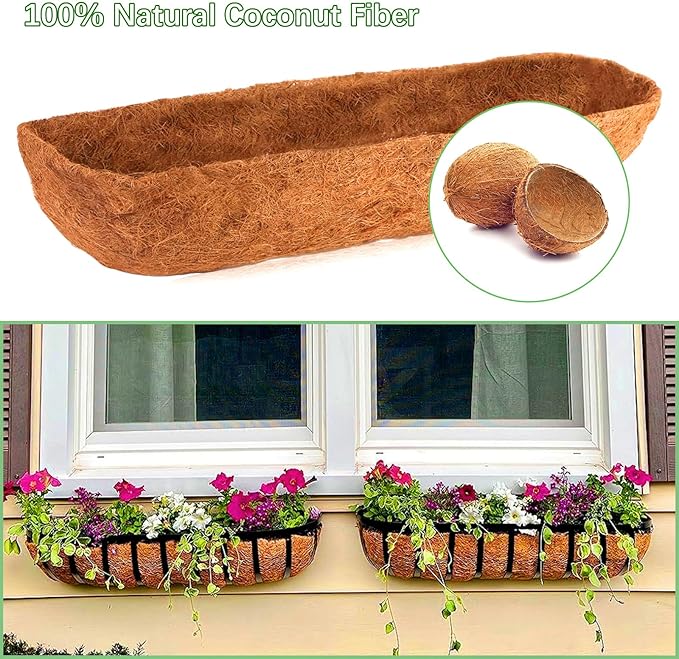 Coco Liners for Planters - 2 Pack 36 Inch Trough Coconut Liners for Planters, Window Box Coco Liners, 100% Natural Coconut Fiber Liners for Wall Hanging Basket, Window Box, Fence Baskets