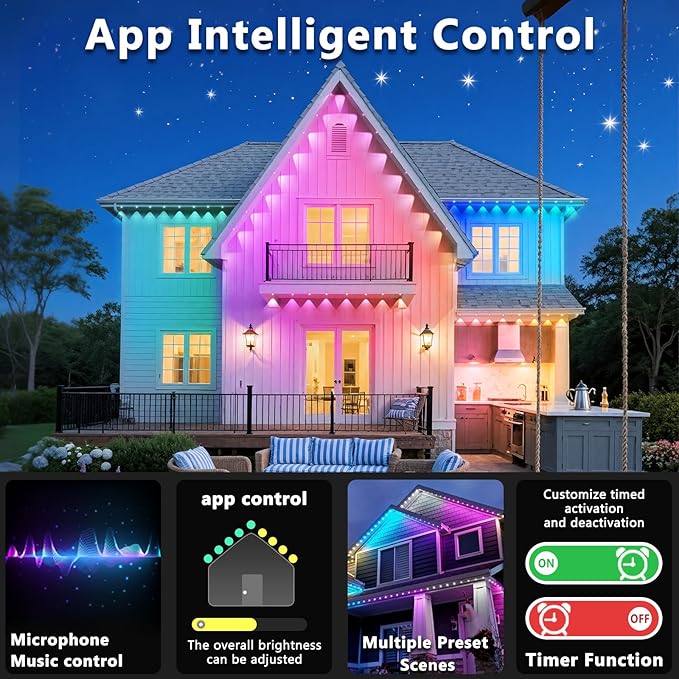 300FT Permanent Outdoor RGB Lights, IP67 Waterproof Smart Eave Lighting, with App/Remote Control Eaves Light, DIY LED Scenes Modes for House Roof Decor,Christmas,Party