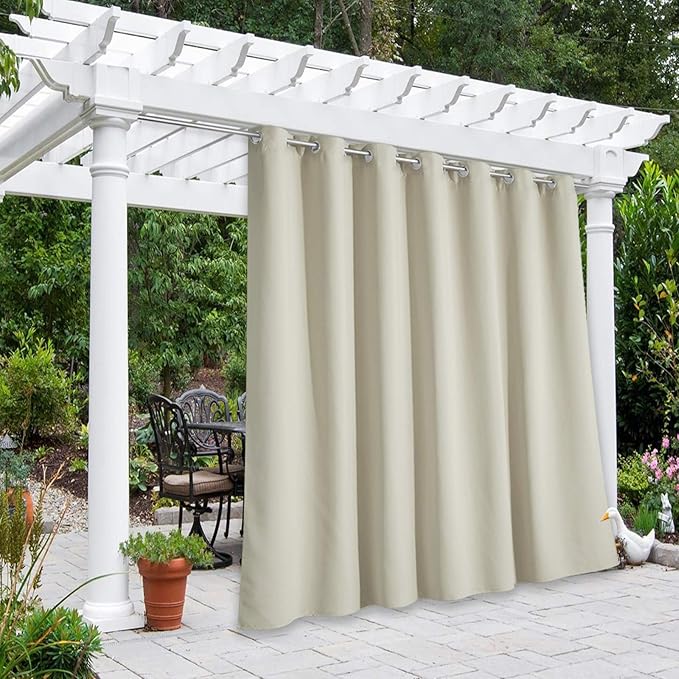 NICETOWN Outdoor Curtain for Patio Waterproof, Thermal Insulated Rustproof Grommet Blackout Cabana Curtain & Drape Privacy Safe for Wedding/Terrace Outdoor Living Divider, Beige, 1 PC, W100 x L95