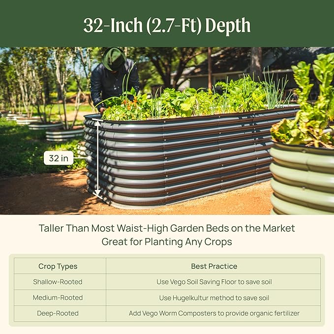 32" Extra Tall Raised Garden Bed Kits, 3.5 x 3.5 x 2.7ft Raised Planter Box Outdoor, 2 x 5 x 2.7ft Deep Root 4 in 1 Modular Metal Raised Beds for Gardening Vegetables Flowers Fruits - Olive Green