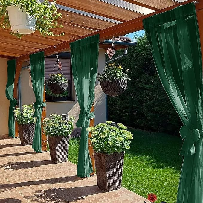 SpaceDresser Waterproof Outdoor Sheer Curtains for Patio - 2 Panels Rod Pocket Indoor Voile Sheer Curtain for Living Room,52W x 120L inch,Foliage Green