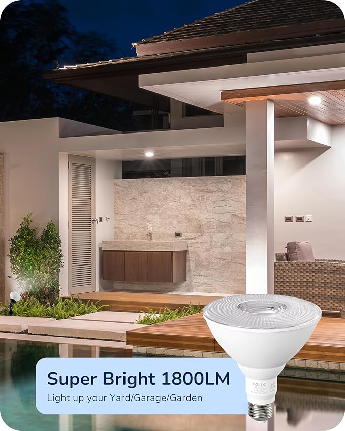 EDISHINE Flood Light Bulbs, PAR38 LED Outdoor Flood Light Bulbs, 120W Equivalent Dimmable Waterproof for Patio Yard Porch Driveway Garage, 5000K Daylight White 18W 1800LM E26 Base, 2 Pack, ETL Listed