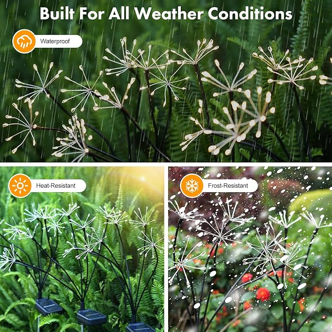Kwaiffeo Solar Garden Lights Outdoor: Waterproof 2 Modes Twinkling Fireworks Light, Solar Lights for Outside Yard Pathway Garden Decor - Mothers Day Gardening Gifts for Women, Warm White -6Pack