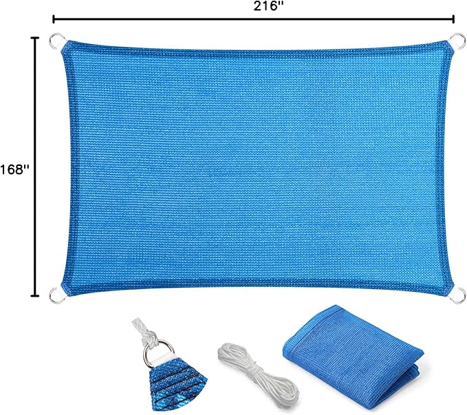 Eden's Decor Straight Flat-Edged Sun Shade Sail Rectangular 14' x 18' Blue UV-Blocking Outdoor Canopy Fabric Cloth Awning for Pergola Patio Garden Backyard Custom Size