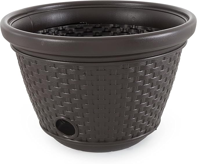 Suncast 2 Pack Decorative Wicker Garden Hose Holder Pot with 4 Drain Holes for 100 Foot Hoses, Java